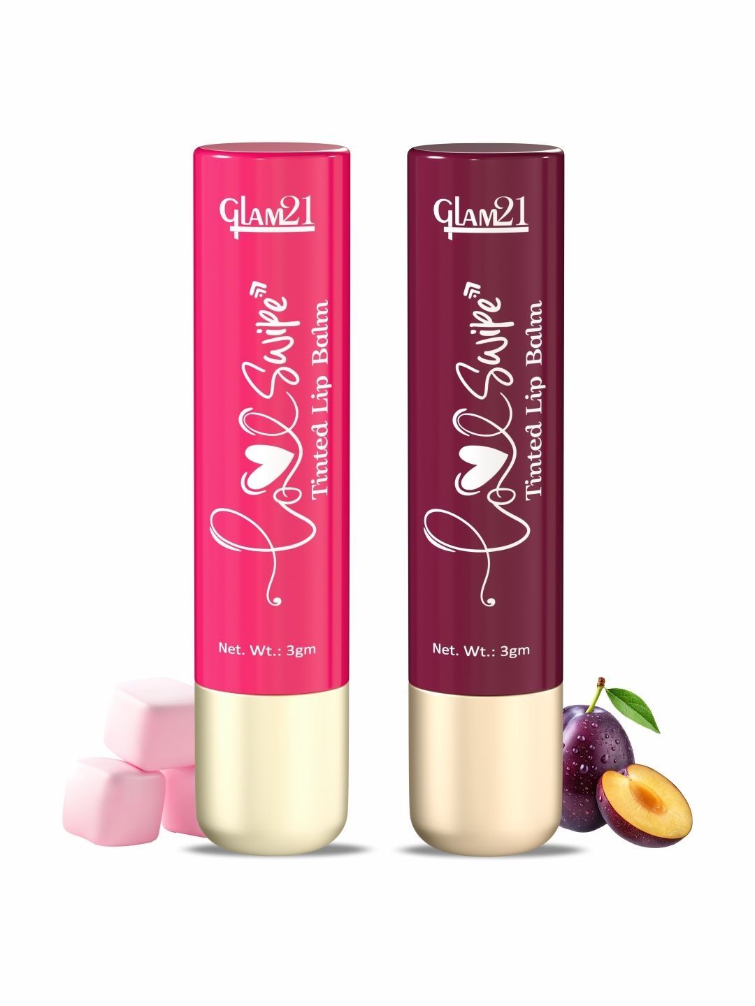 GLAM21 Set Of 2 Love Swipe Tinted Lip Balm-3 g Each-Lush Plum & Pink Marshmallow-picture-27