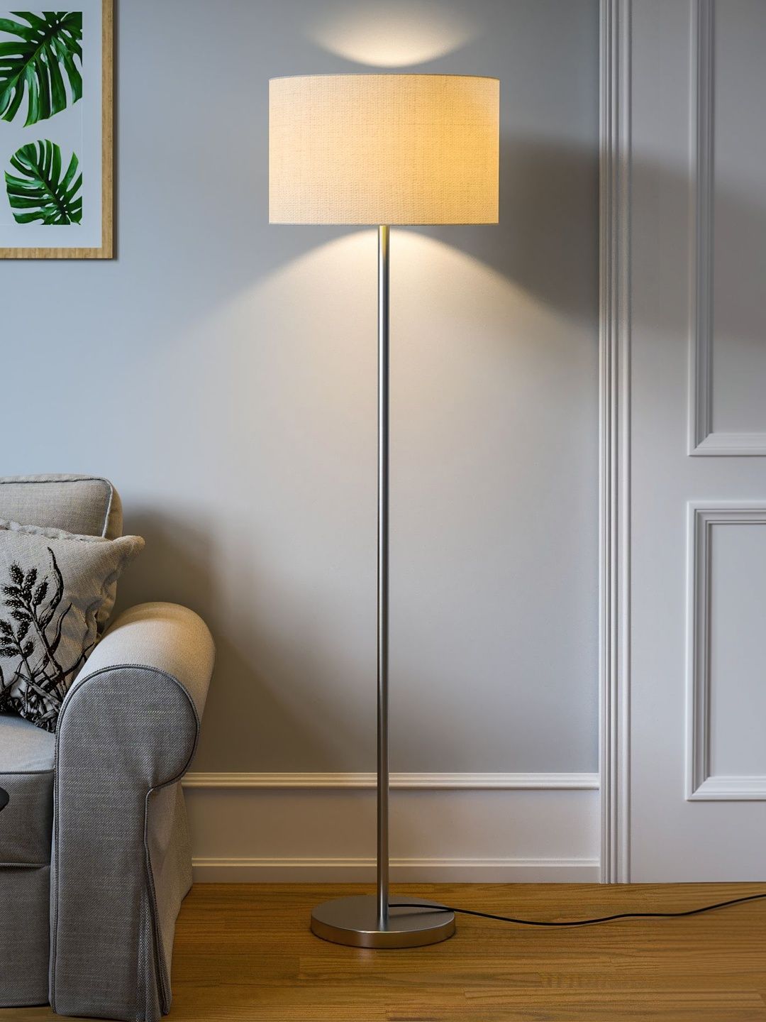Divine Trends Grey & Off-White Steel Finish Floor Lamp With Drum Shade-image-22