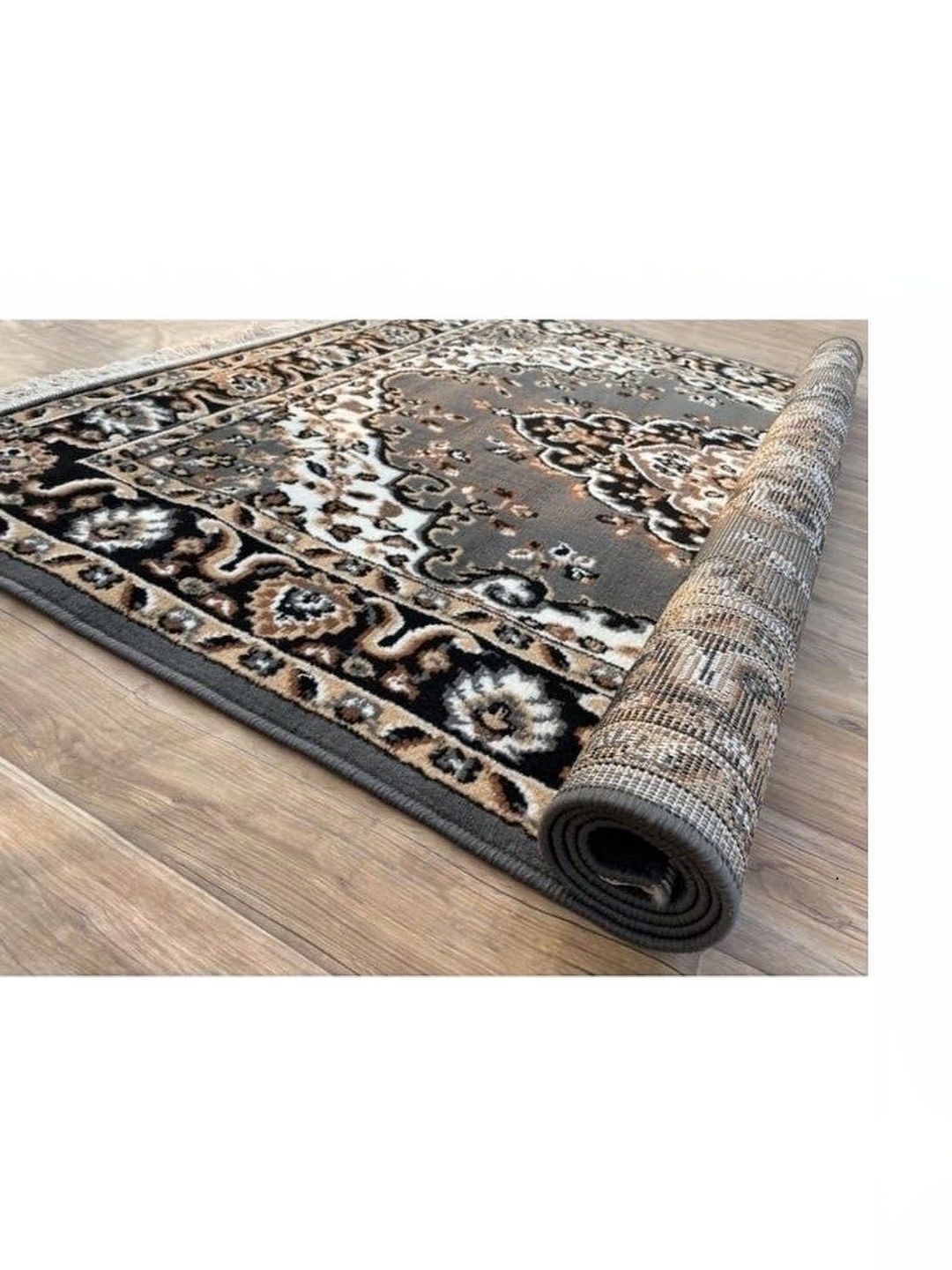 KAYNAT CARPET Grey Ethnic Motifs Anti-Skid Polypropylene Carpet-image-49