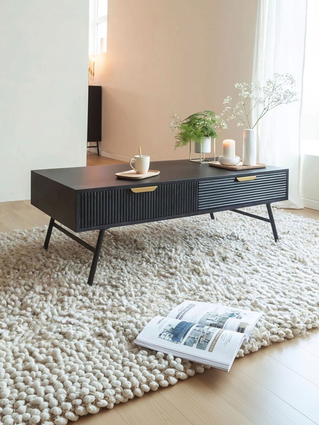 THE ATTIC Black Textured Wooden Rectangle Coffee Table-image-25