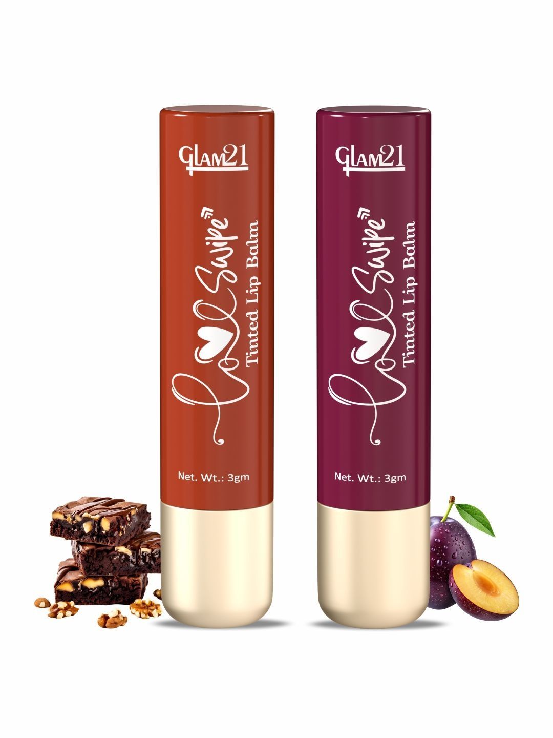 GLAM21 Set Of 2 Love Swipe Tinted Lip Balm-3 g Each-Lush Plum & Brownie Fudge-picture-25