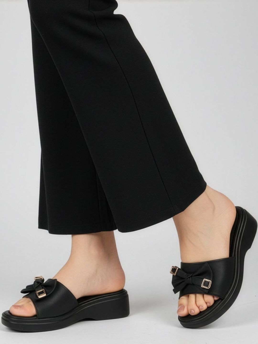 CHINRAAG Wedge Mules with Bows-picture-23