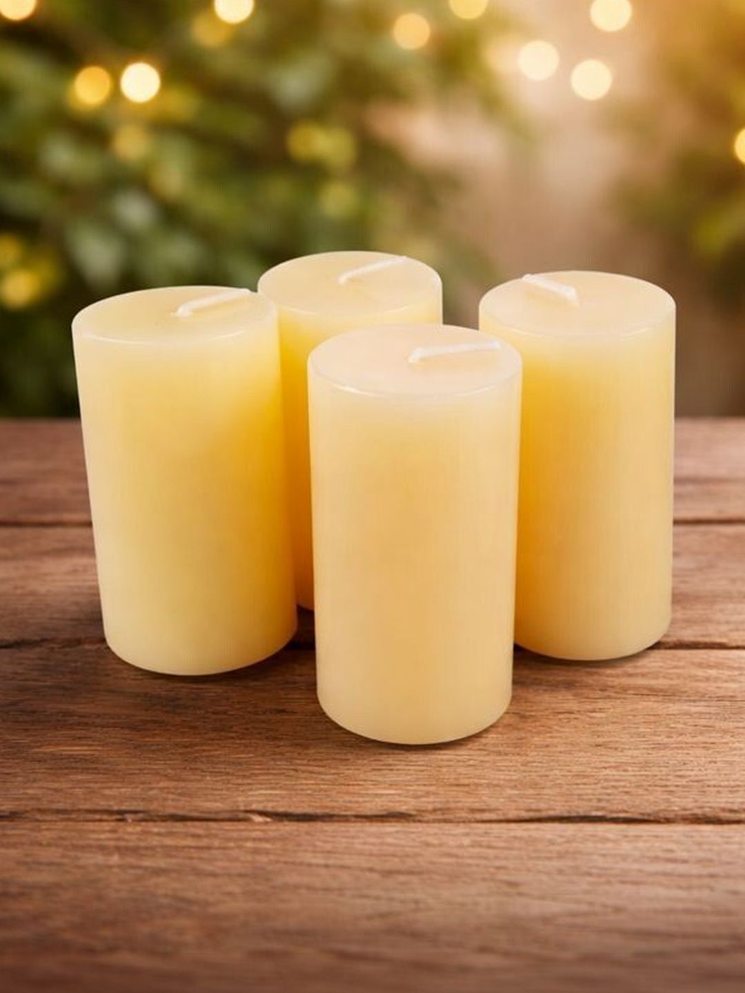 PEEPALCOMM Peach-Coloured & Cream-Coloured 4 pieces Pillar Candle-picture-45