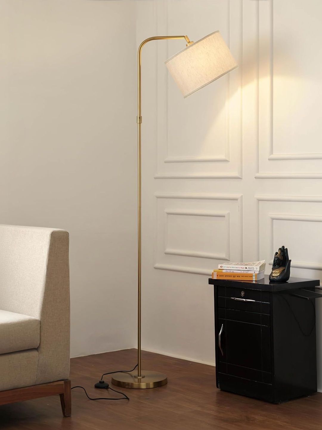 Divine Trends Yellow & Off-White Antique Finish Arc Floor Lamp With Drum Shade-image-18