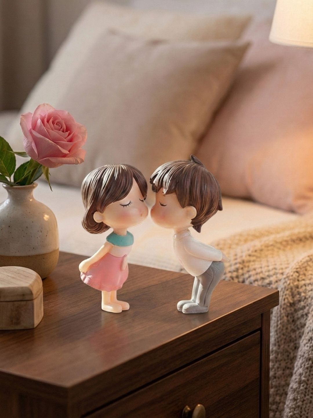 Artisyn Brown & Pink Cute Couple Statue Showpiece-image-28