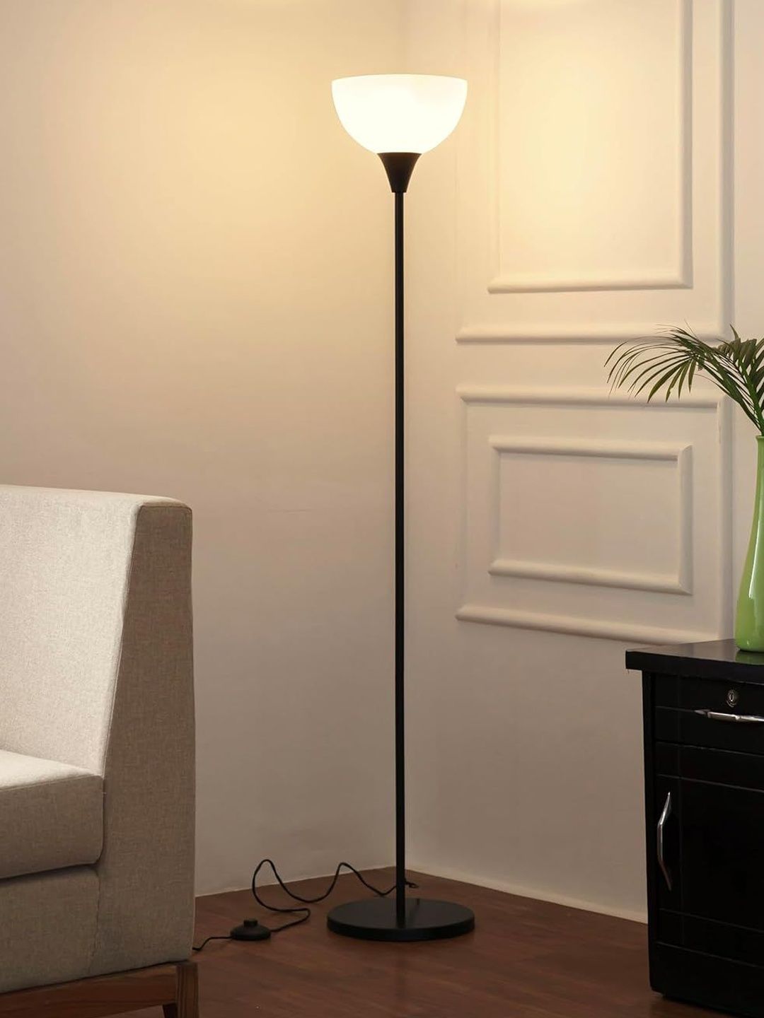 Divine Trends Black & White Uplighter Floor Lamp With Milky Frosted Glass-picture-29