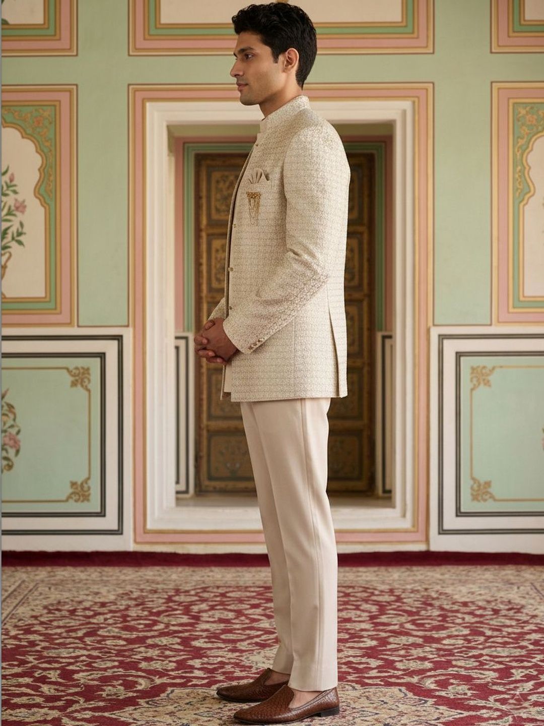 Jompers Embroidered Mandarin Collar Sherwani Set-picture-24