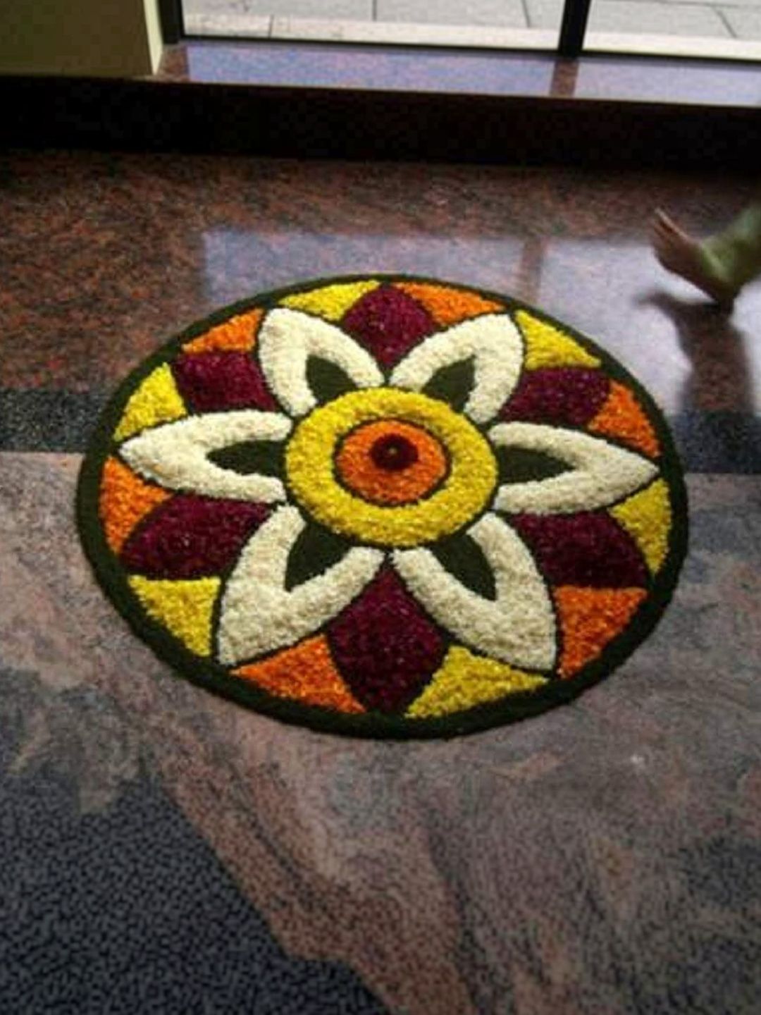 StromX Yellow & Brown Microfiber Anti-Skid Washable Modern Round Rangoli Doormats-picture-13