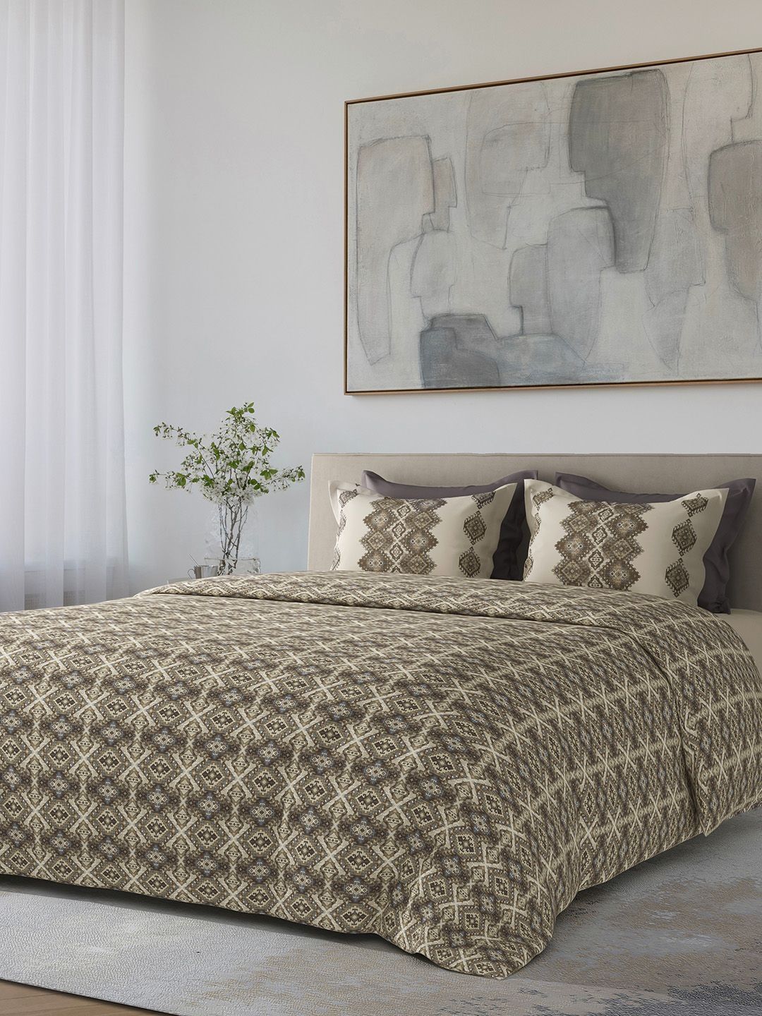 SANSAAR A DDECOR BRAND LIVE CONSCIOUSLY Grey & Beige Self Design Cotton 3 Piece Double King Superfine Bedding Set-image-47