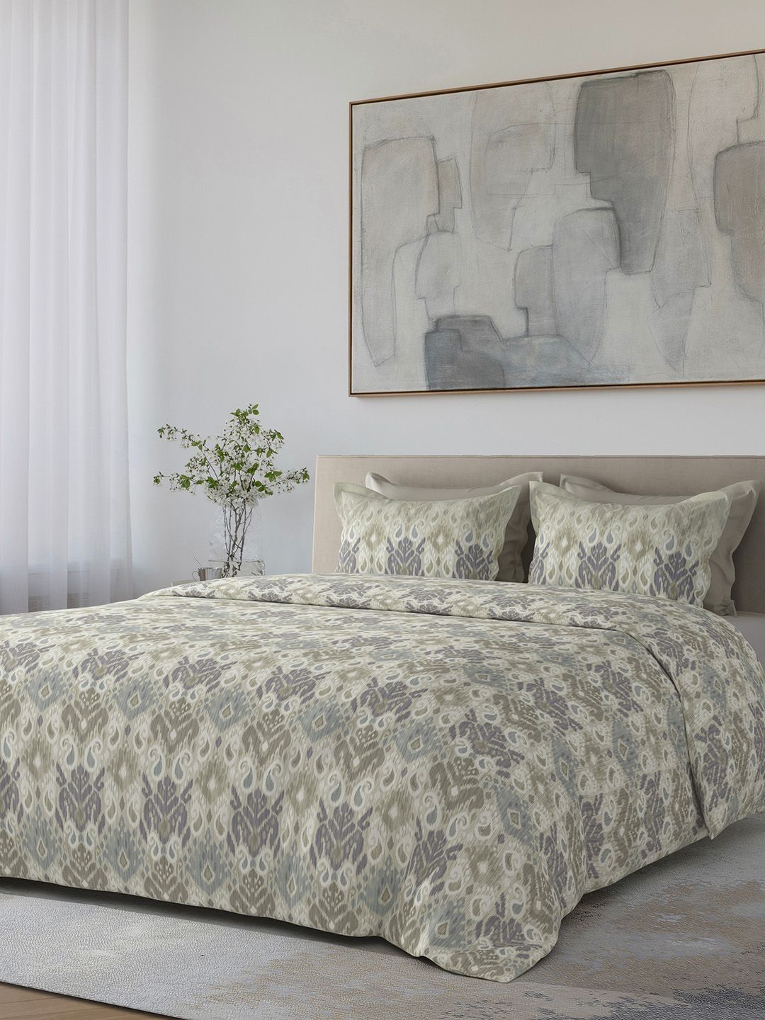 SANSAAR A DDECOR BRAND LIVE CONSCIOUSLY Blue & Grey Self Design Cotton 3 Piece Double King Superfine Bedding Bedding Set-image-41
