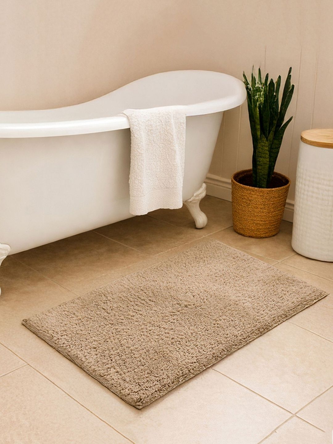 HABERE INDIA Brown Textured Bamboo Anti-Skid Bath Rug-image-38