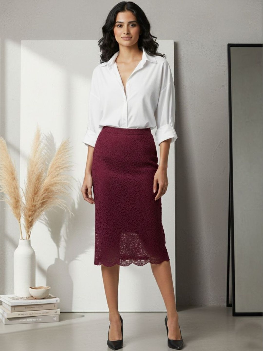 Athena Immutable Self Design Straight Midi Skirts-picture-10