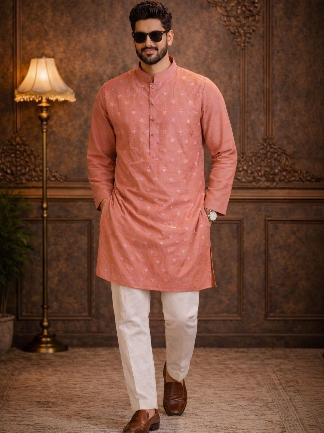 House of Pataudi Embroidered Mandarin Collar Knee Length Straight Kurtas-image-36