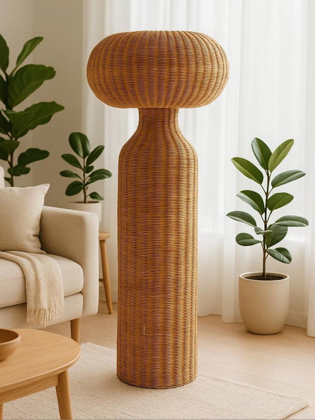 BALBENI Brown Textured Wood Abstract Shaped Table Lamp with Bulb-picture-49