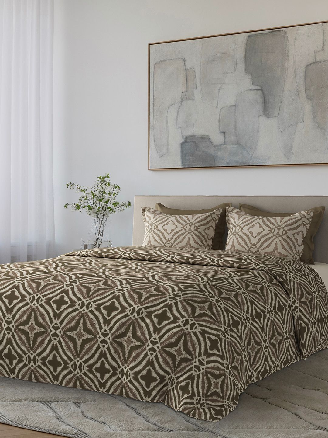 SANSAAR A DDECOR BRAND LIVE CONSCIOUSLY Beige & White Self Design Cotton 3 Piece Double King Superfine Bedding Set-image-46