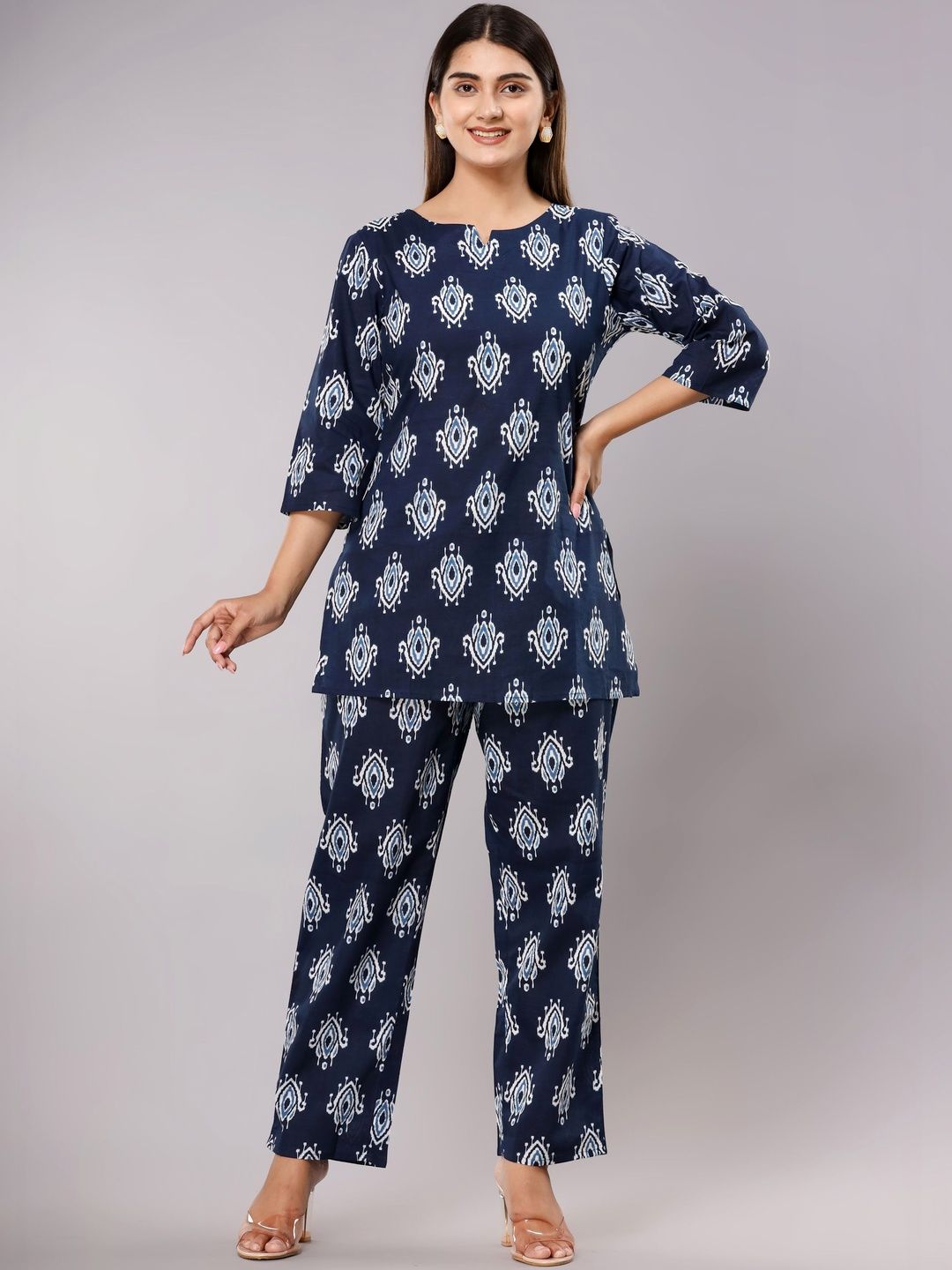 Hustle Bustle Printed Three-Quarter Sleeves Nightdress-picture-40
