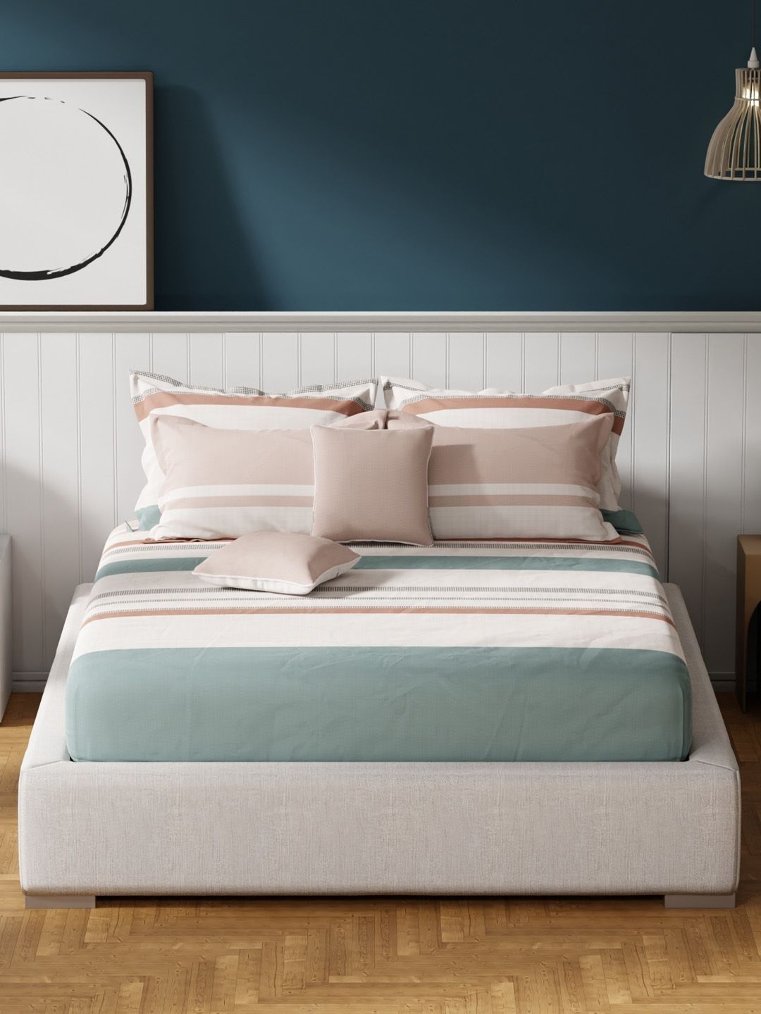 Boutique Living India Multicoloured & Multicoloured Geometric Cotton 7 Piece Double King Fine Bedding Set-picture-23
