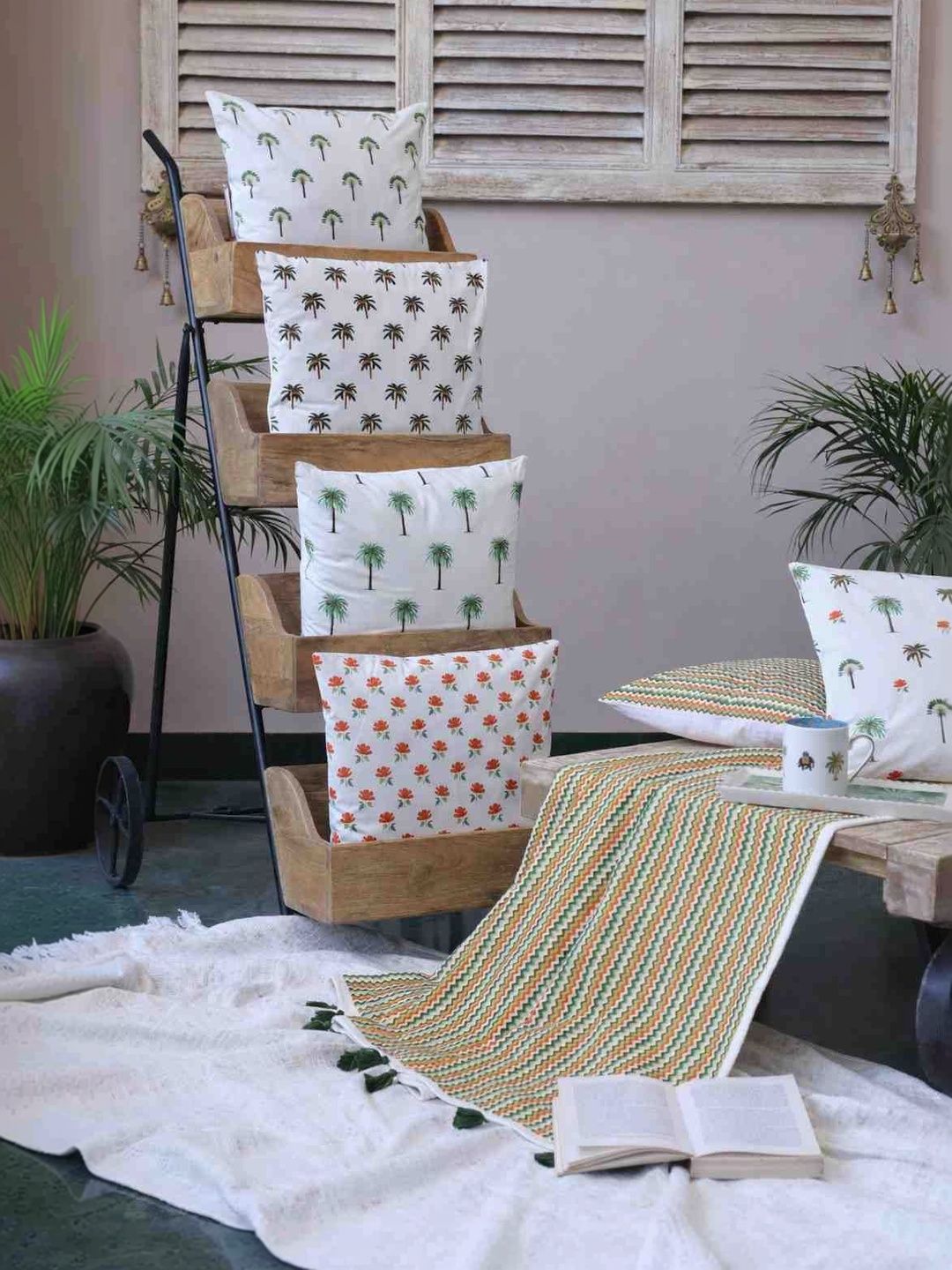 Sangria 7-Pcs White Printed Cotton Cushion Covers-image-13