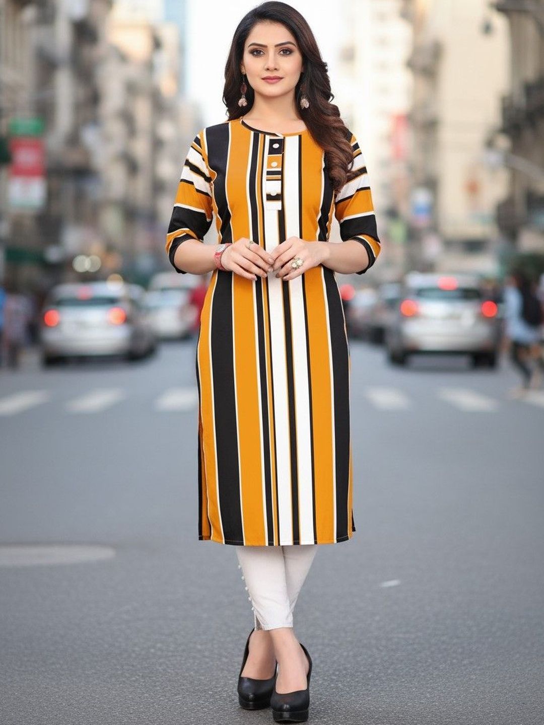 SZN Women Geometric Printed Thread Work Crepe Blend Kurta-image-42