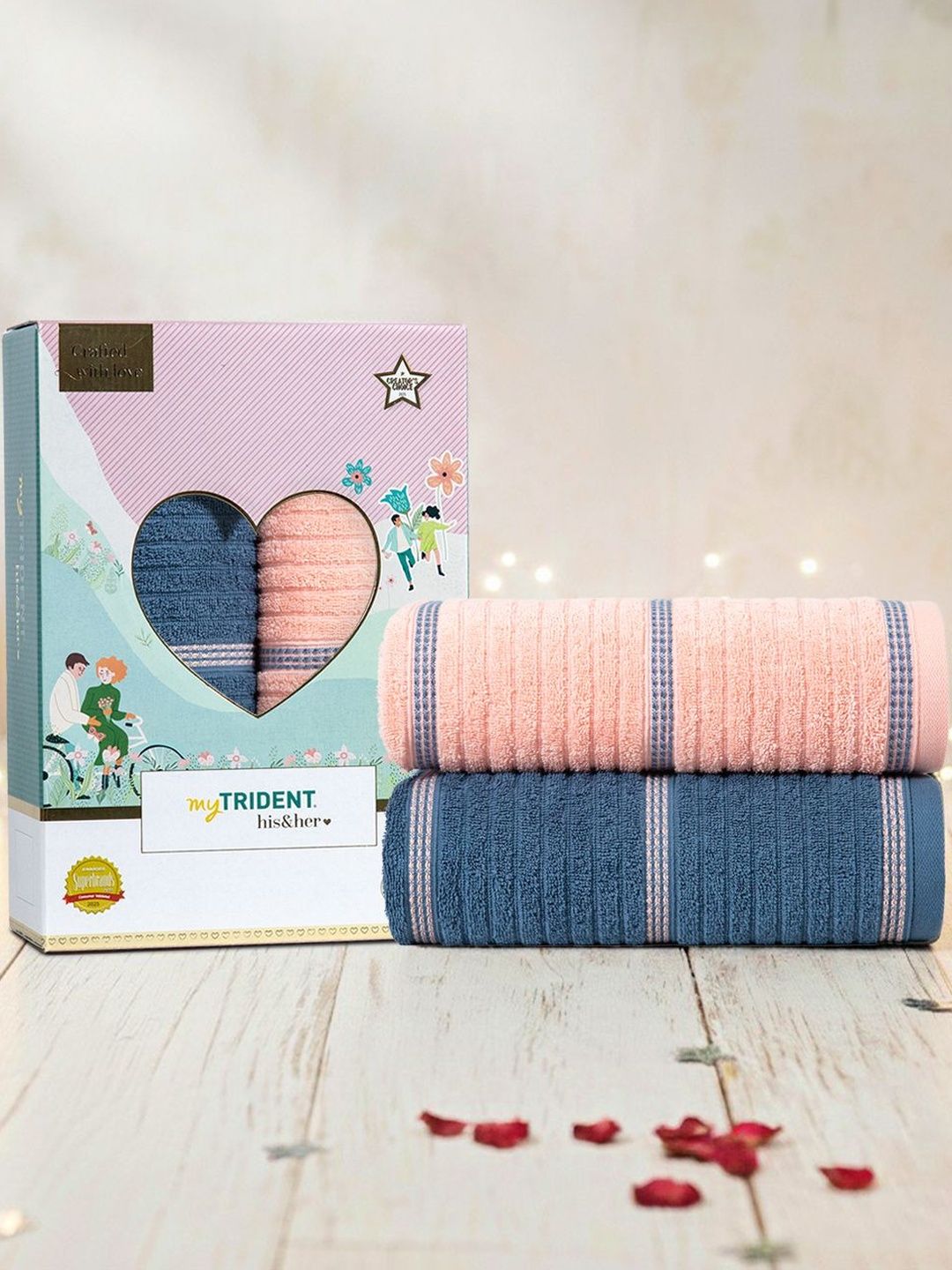 MYTRIDENT Multicoloured & Blue 2 Striped Cotton 500 GSM Bath Towel-image-16