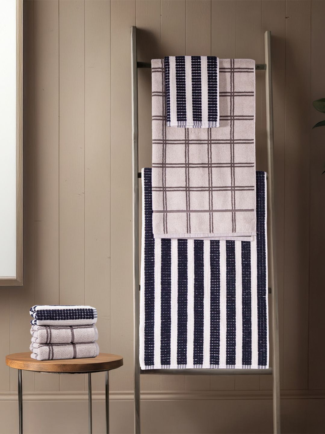 MYTRIDENT White & Brown Striped Cotton 600 GSM Towel Set-picture-43