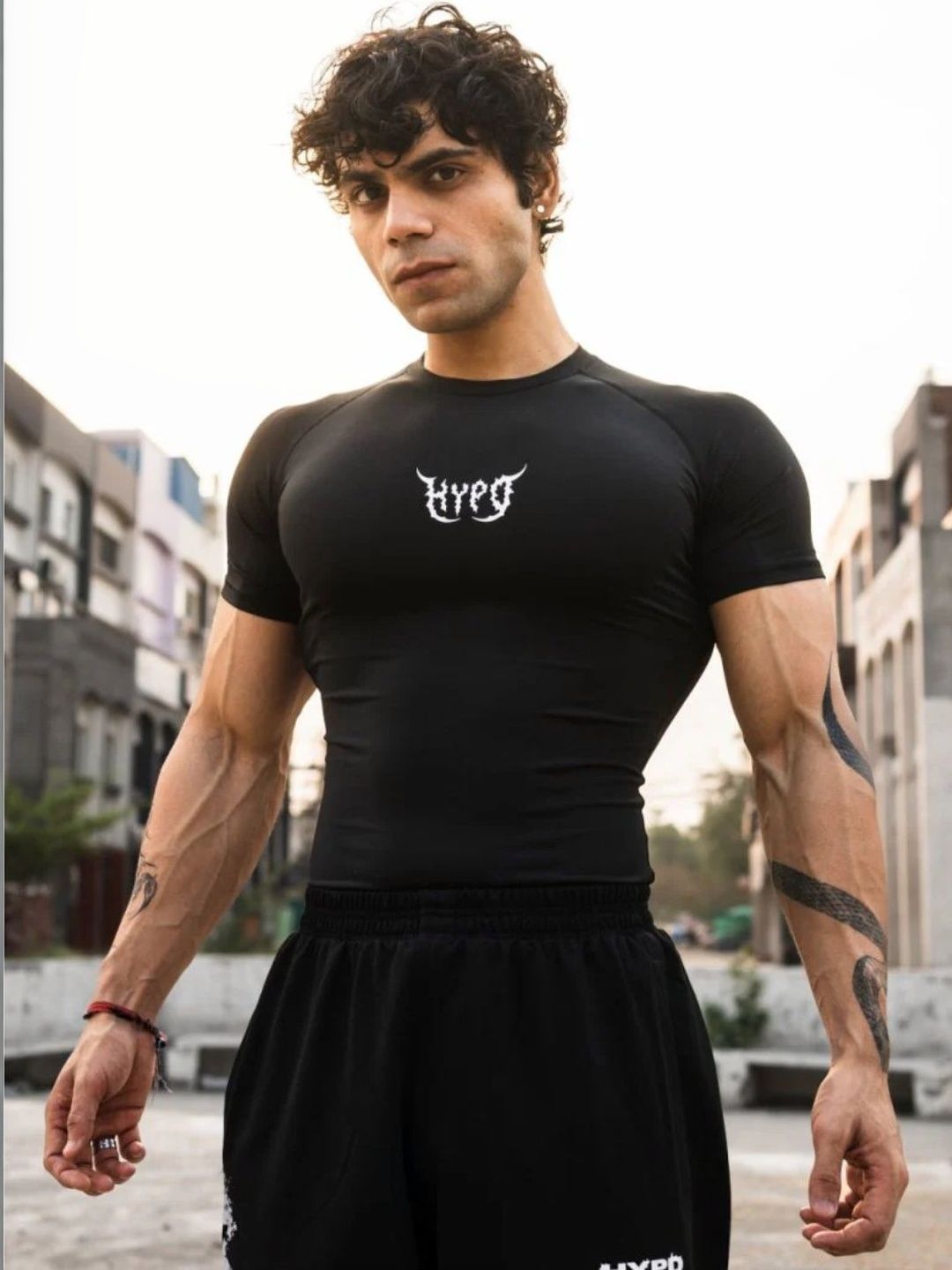 HYPD Men Brand Logo Printed Moisture Wicking Compression T-shirt-image-43