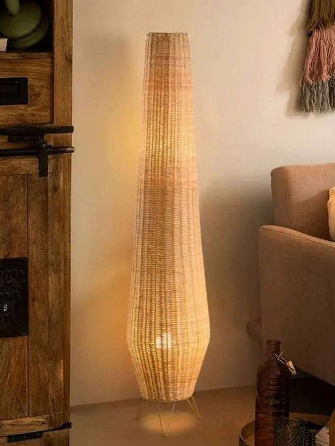 BALBENI Beige Textured Wood Frusturical Shaped Table Lamp with Bulb-picture-15