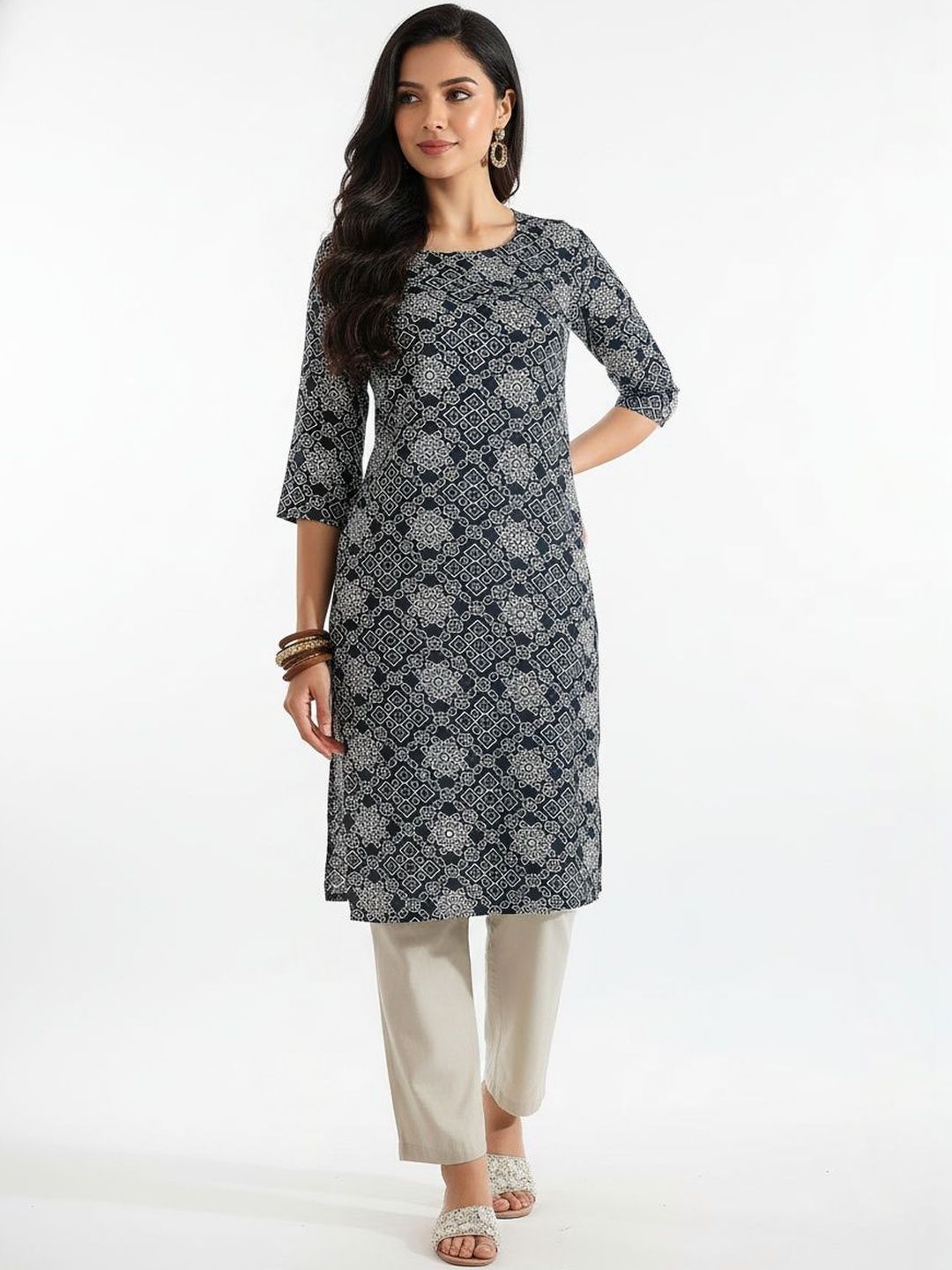 SZN Women Printed Mirror Work Crepe Blend Kurta-picture-49
