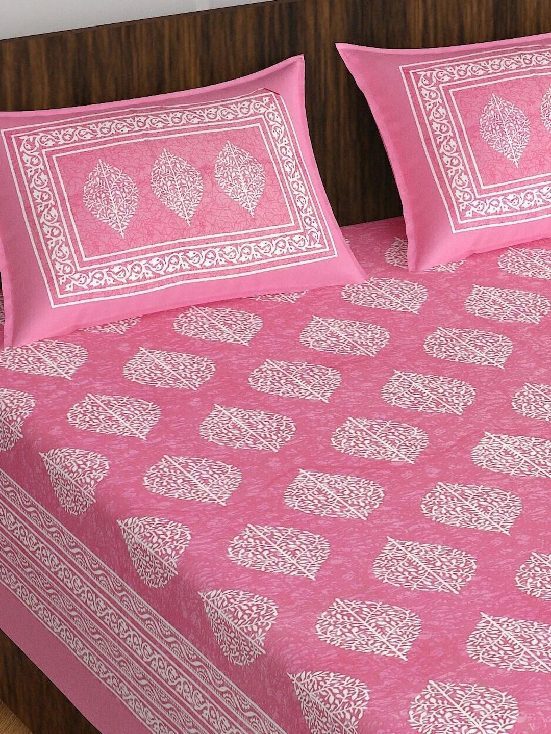 Maa Collection Pink Floral 144 TC Bedsheet with 2 Pillow Covers-picture-45