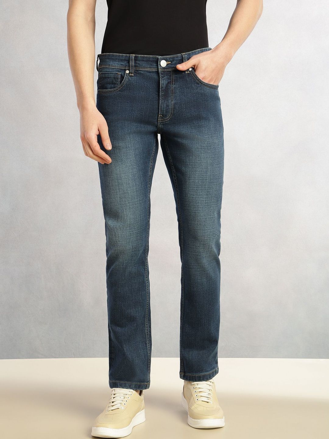 Thomas Scott Men Smart Straight Fit Mid-Rise Light Fade Stretchable Jeans-picture-10