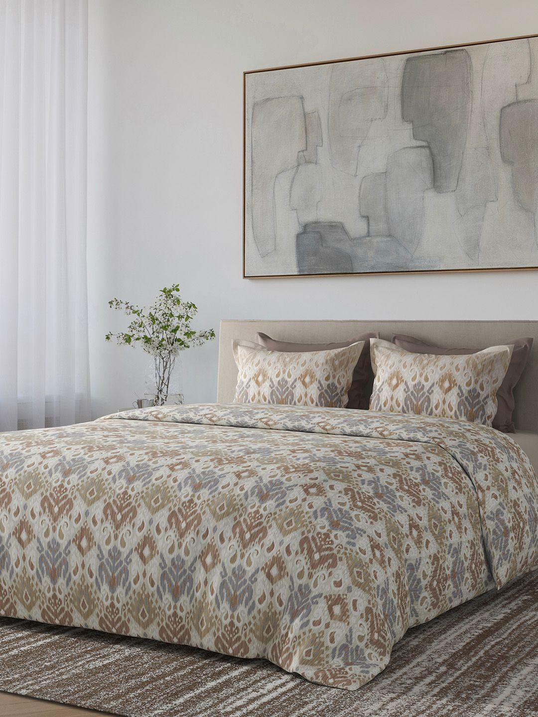 SANSAAR A DDECOR BRAND LIVE CONSCIOUSLY Red & Brown Self Design Cotton 3 Piece Double King Superfine Bedding Bedding Set-image-35