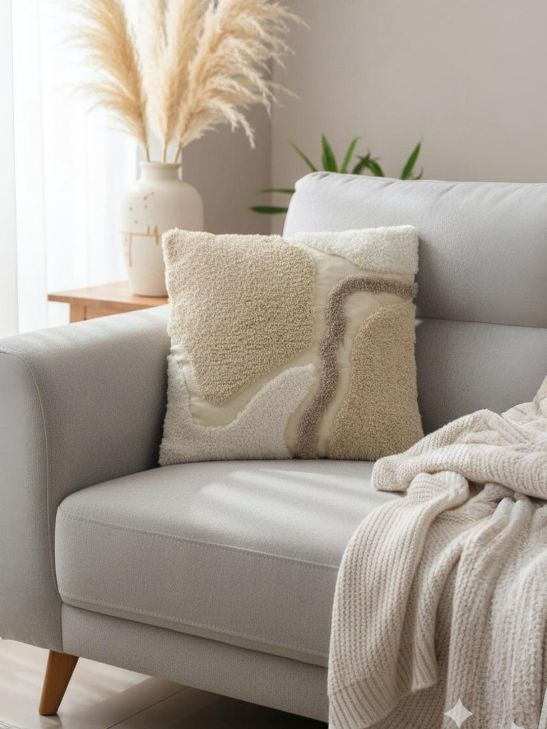 BELIHODE Cream-Coloured Set of 2 Abstract Square Cushion Covers-image-5