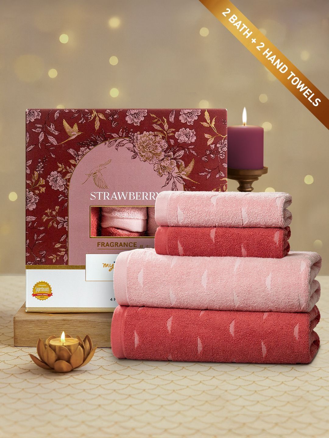 MYTRIDENT Pink & Red 4 Piece Cotton 500 GSM Towel Set-picture-54