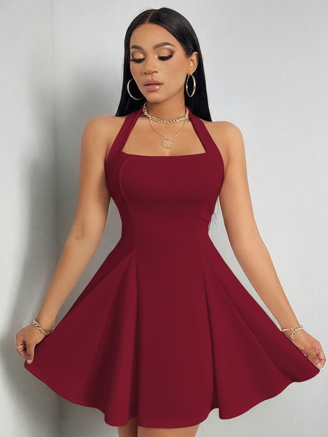 Stylecast X Slyck Halter Neck Fit & Flare Mini Dress-picture-36