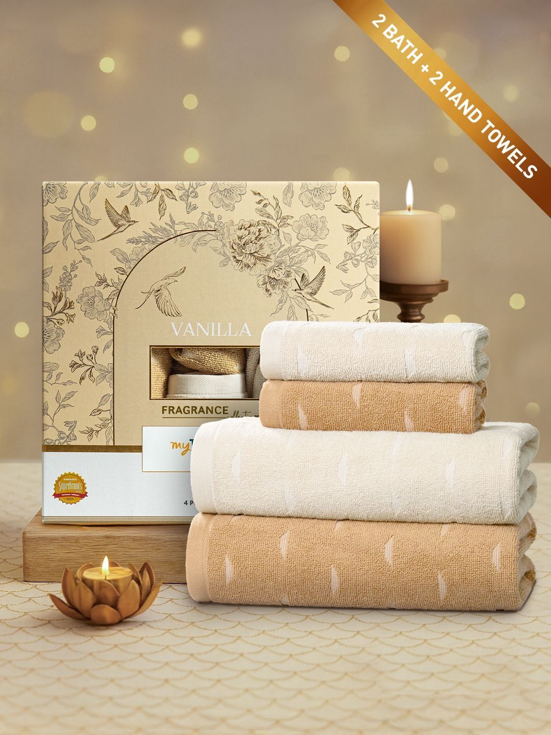 MYTRIDENT Beige & Cream-Coloured 4 Piece Cotton 500 GSM Towel Set-picture-48