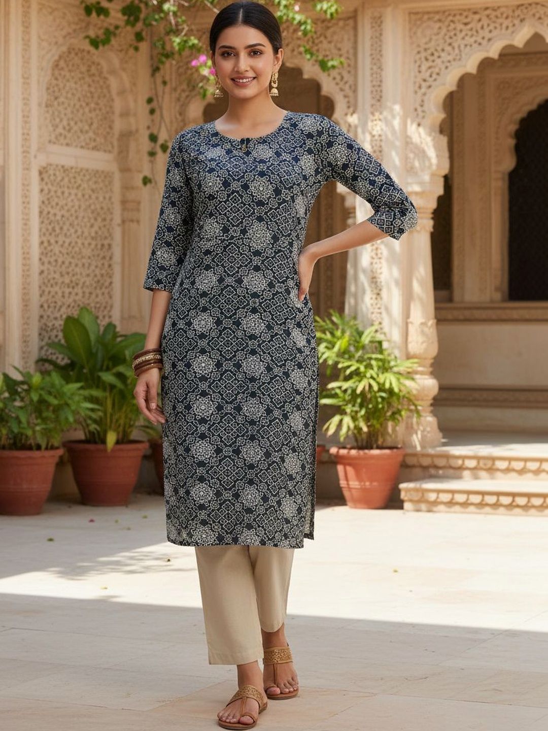 SZN Women Printed Sequinned Crepe Blend Kurta-picture-47