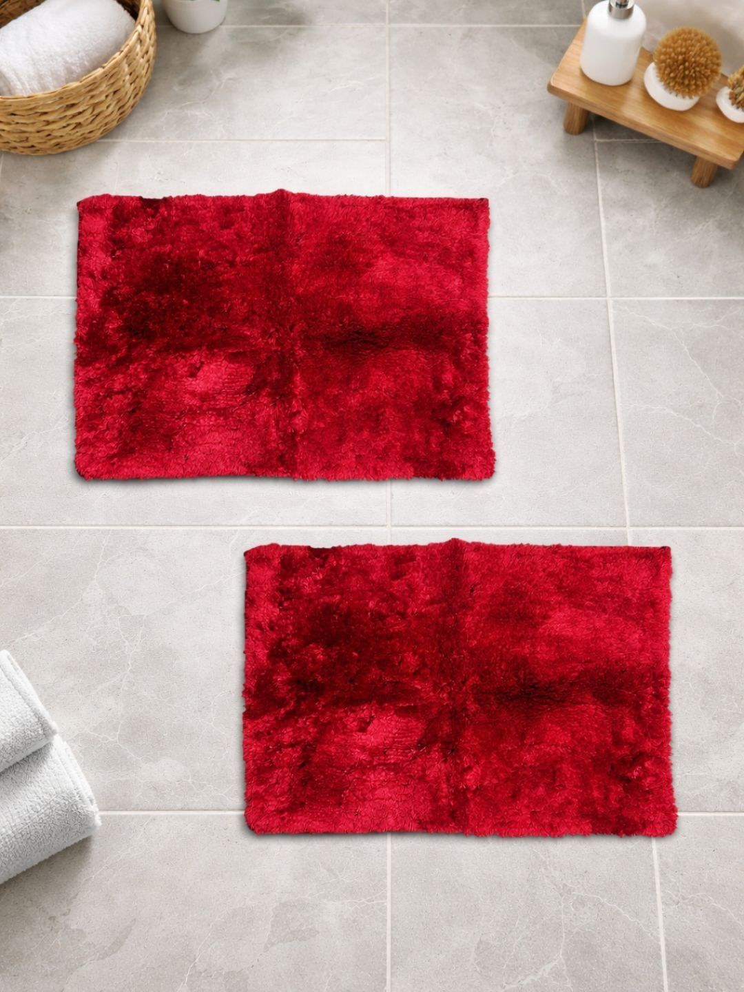 SENSES 2-Pcs Red 1180 GSM Anti-Skid Bath Rugs-image-35