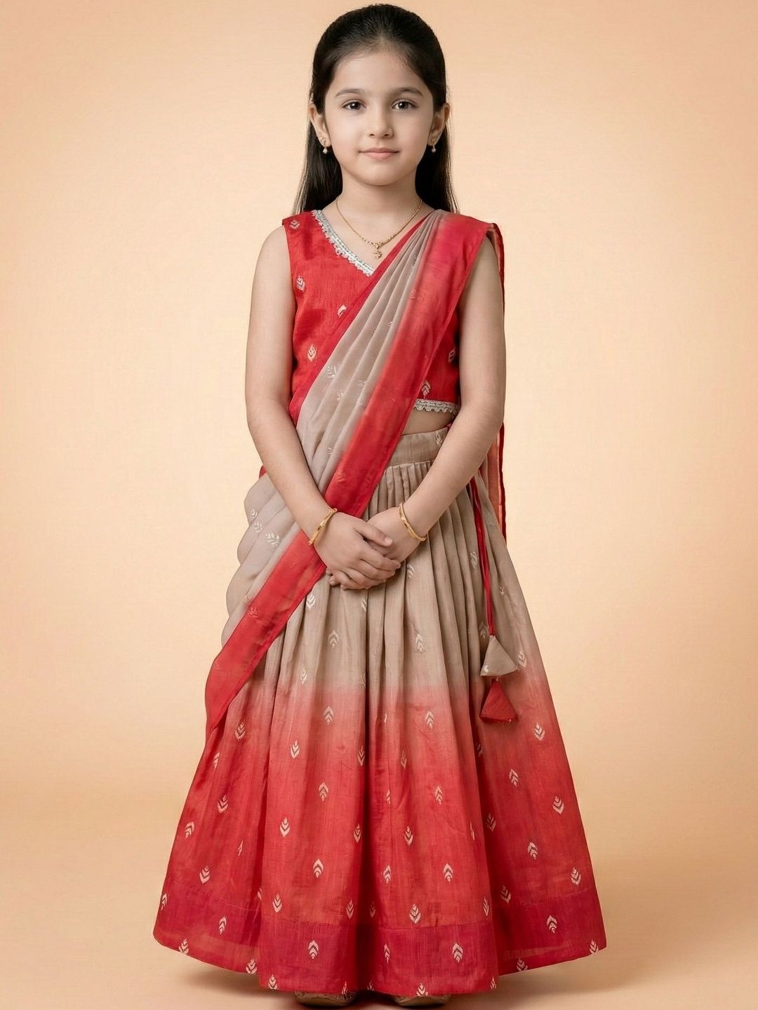 Sangria Printed V-Neck Flared Lehenga Choli