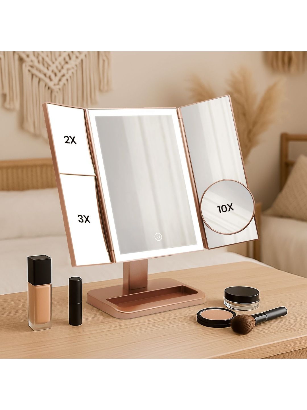 Stelliferous Textured Trifold Makeup Adjustable Table Top Mirror-image-4
