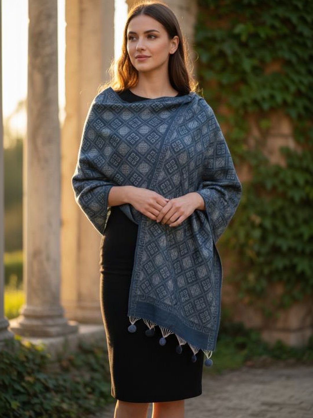 Sangria Women Floral Woven Design Shawl-picture-16