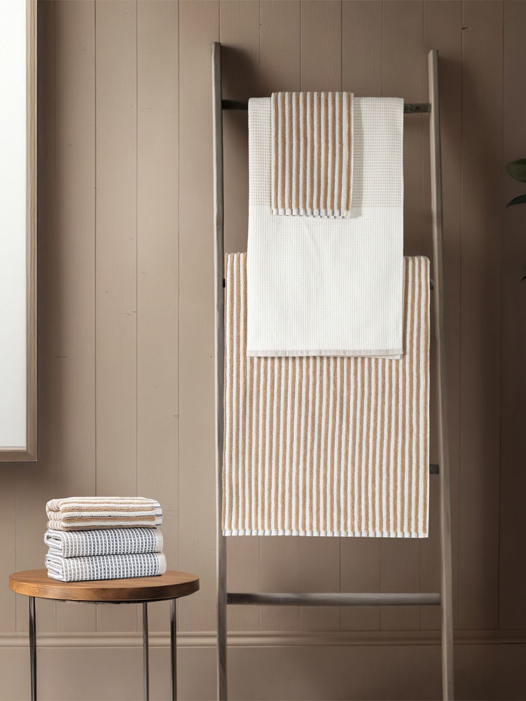 MYTRIDENT White & Brown Striped Cotton 600 GSM Towel Set-picture-53
