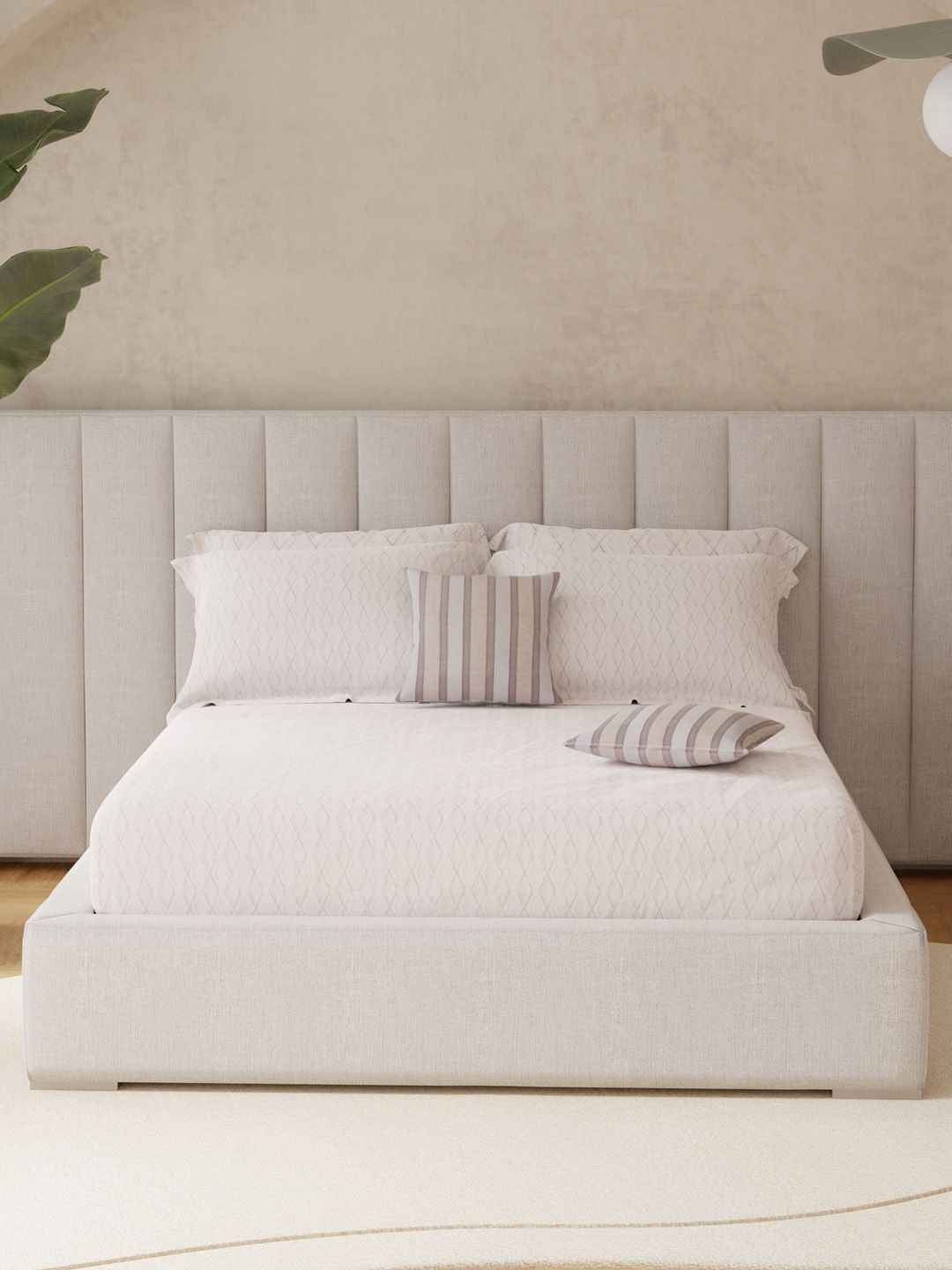 Boutique Living India Cream-Coloured Geometric 400 TC Bedsheet & Pillow Covers-image-2