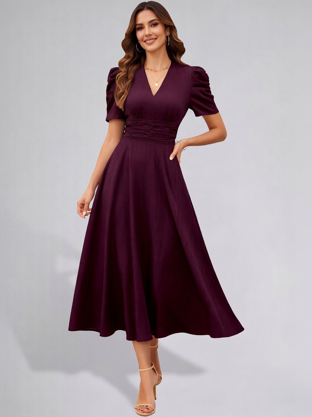 CORSICA Puff Sleeve Fit & Flare Maxi Dress-image-34