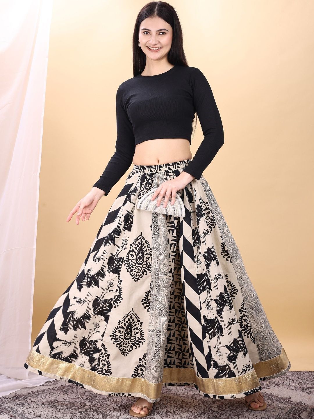 Tikhi Imli Printed Cotton Maxi Flared Skirts-picture-35