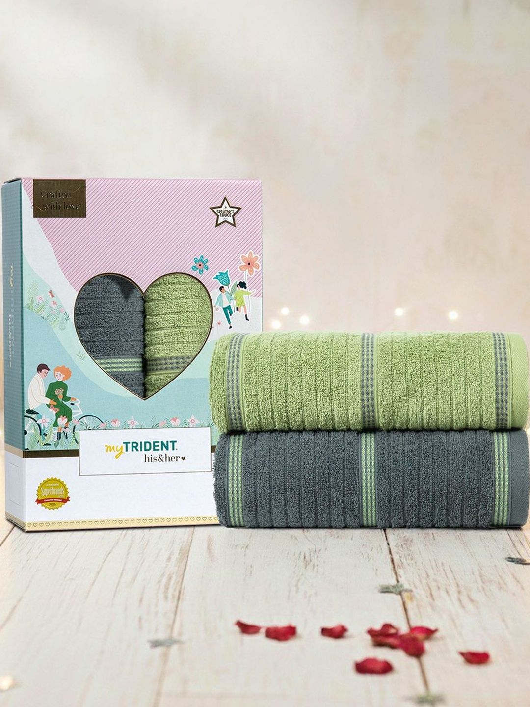MYTRIDENT Multicoloured & Grey 2 Striped Cotton 500 GSM Bath Towel-picture-18