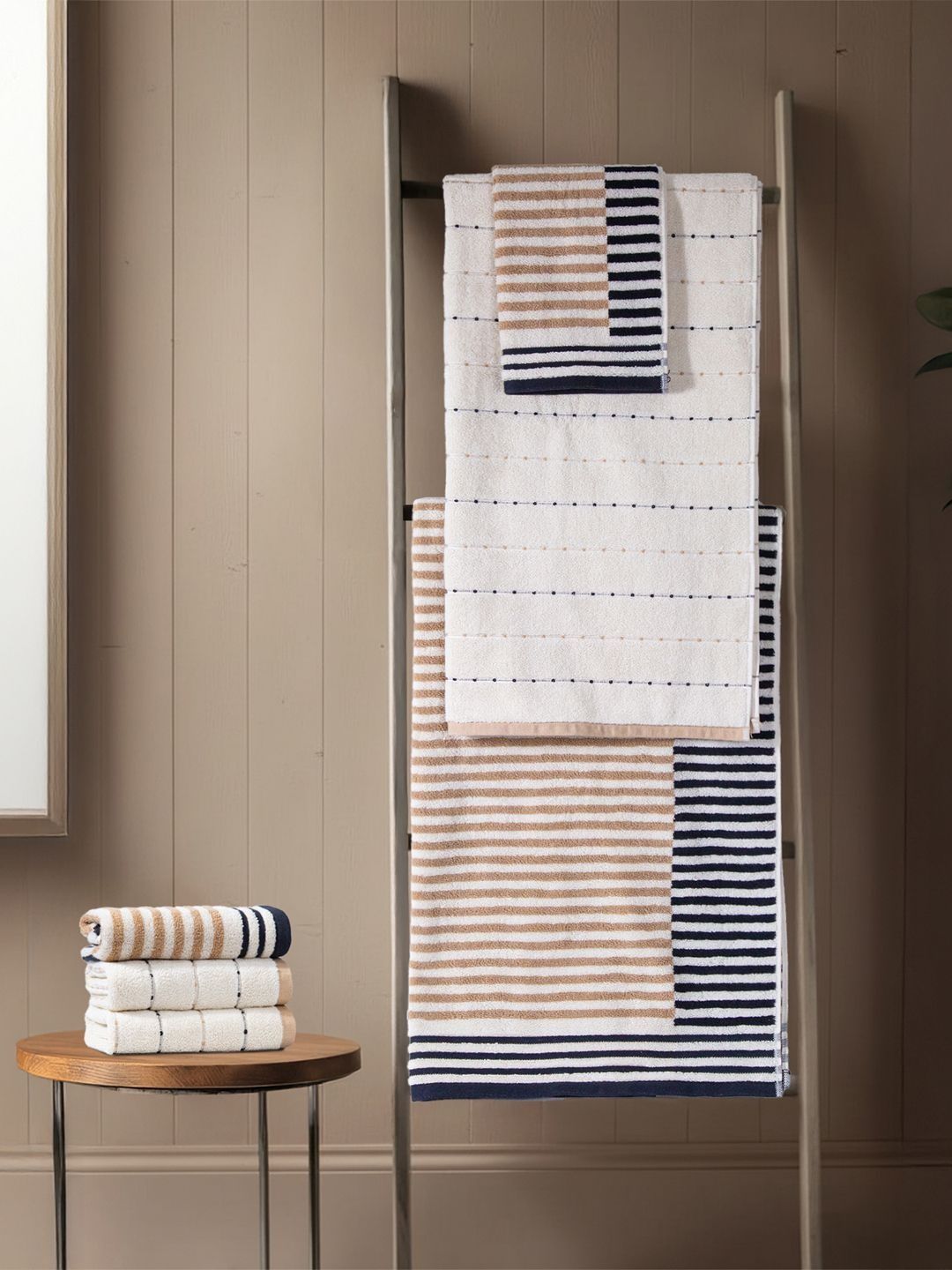 MYTRIDENT White & Brown Striped Cotton 600 GSM Towel Set-picture-34