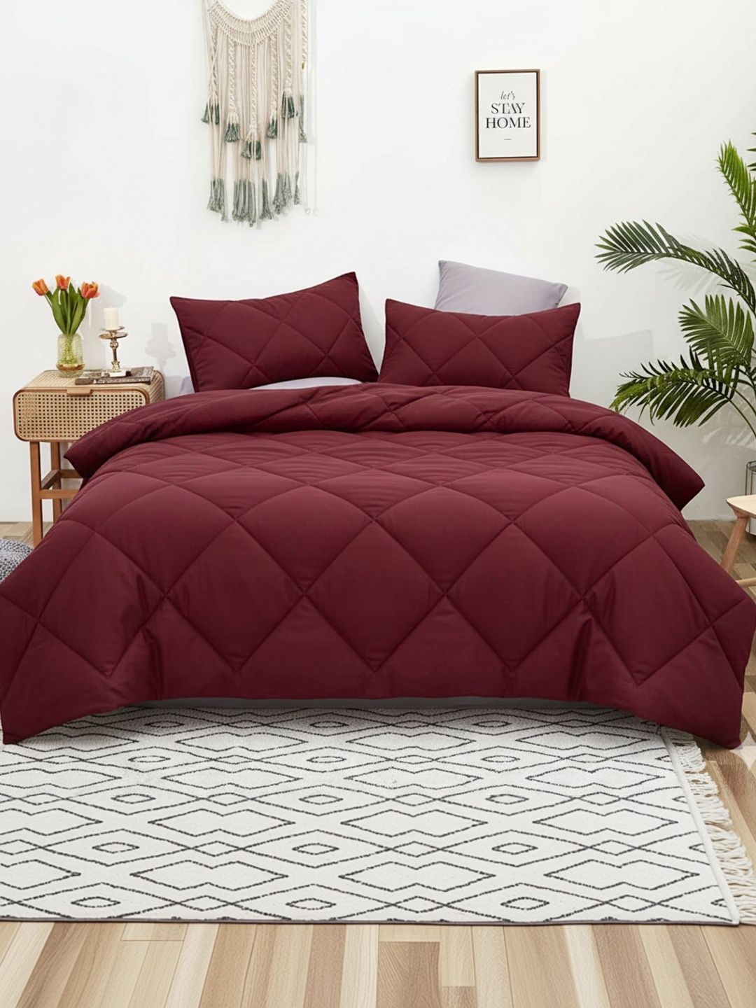 Sleeping Owls Maroon Solid Cotton 4 Piece Double King Superfine Bedding Set-picture-11
