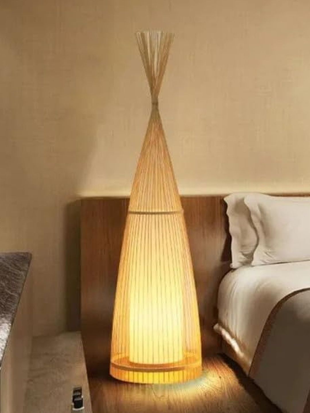 BALBENI Beige Wood Frusturical Shaped Table Lamp with Bulb-picture-14