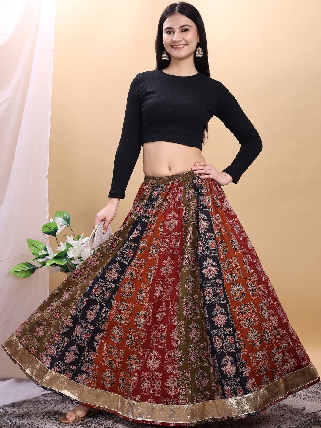 Tikhi Imli Printed Cotton Maxi Flared Skirts-picture-32