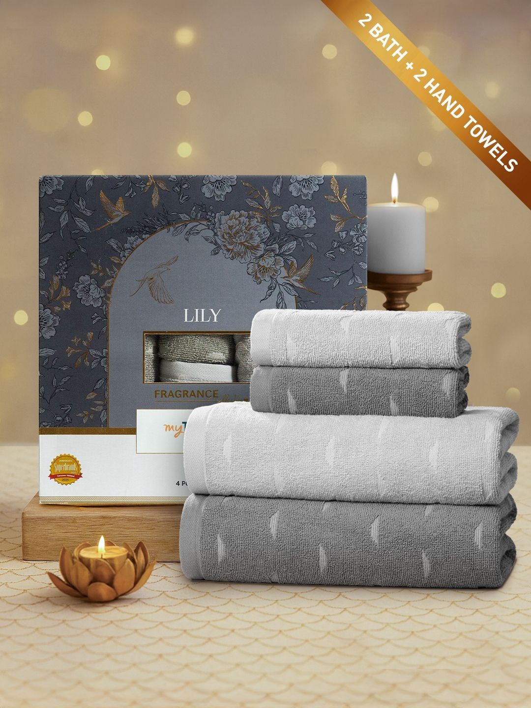 MYTRIDENT Grey & White 4 Piece Cotton 500 GSM Towel Set-image-36